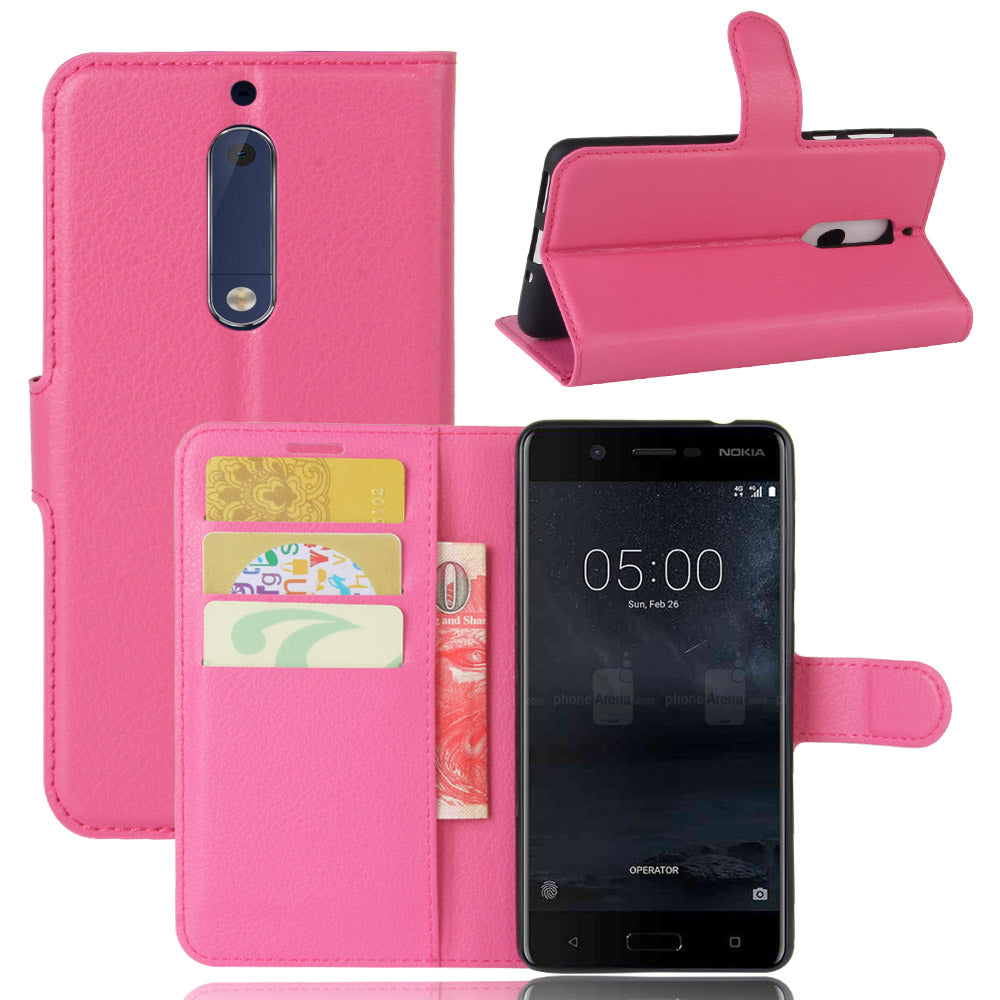 Litchi Skin Leather Stand Case with Card Slots for Nokia 5 Wallet Design Phone Accessory