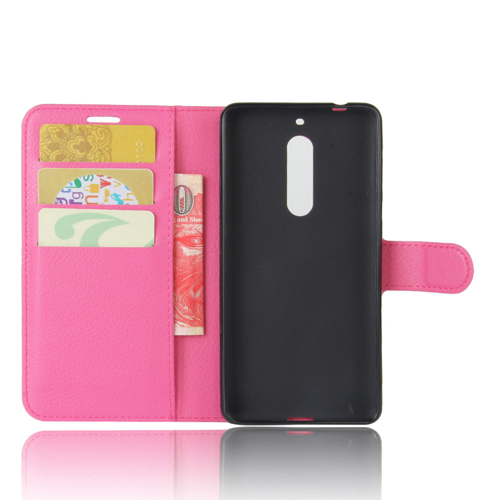 Litchi Skin Leather Stand Case with Card Slots for Nokia 5 Wallet Design Phone Accessory