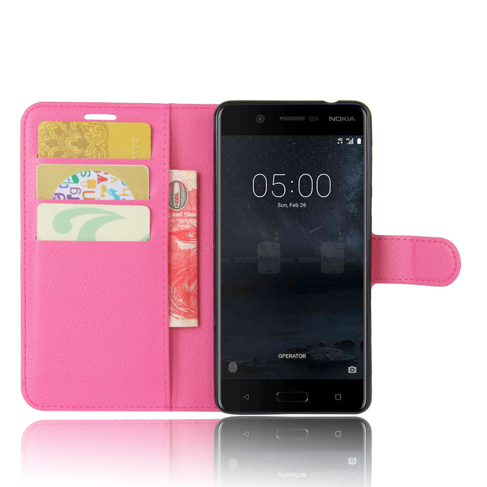 Litchi Skin Leather Stand Case with Card Slots for Nokia 5 Wallet Design Phone Accessory