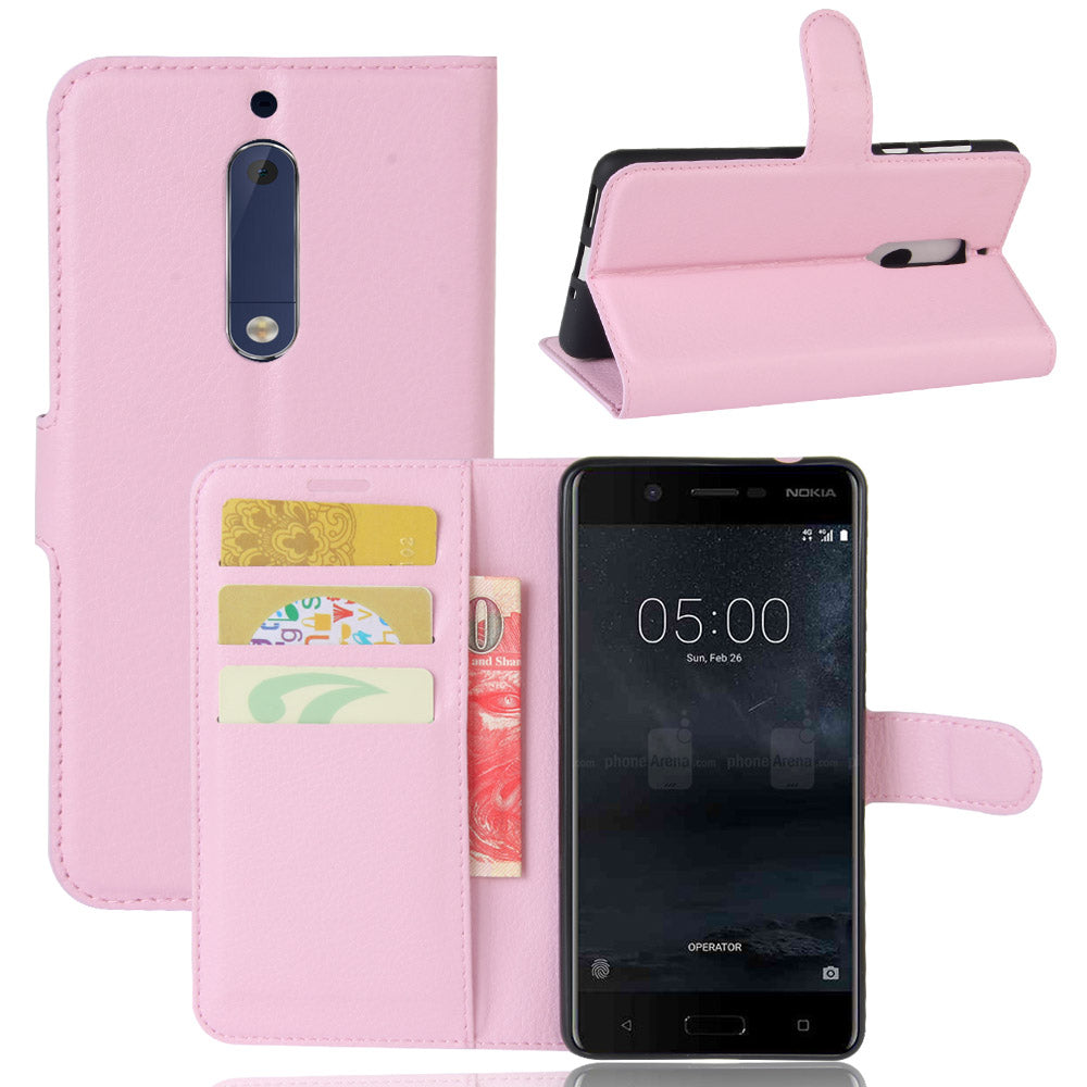 Litchi Skin Leather Stand Case with Card Slots for Nokia 5 Wallet Design Phone Accessory