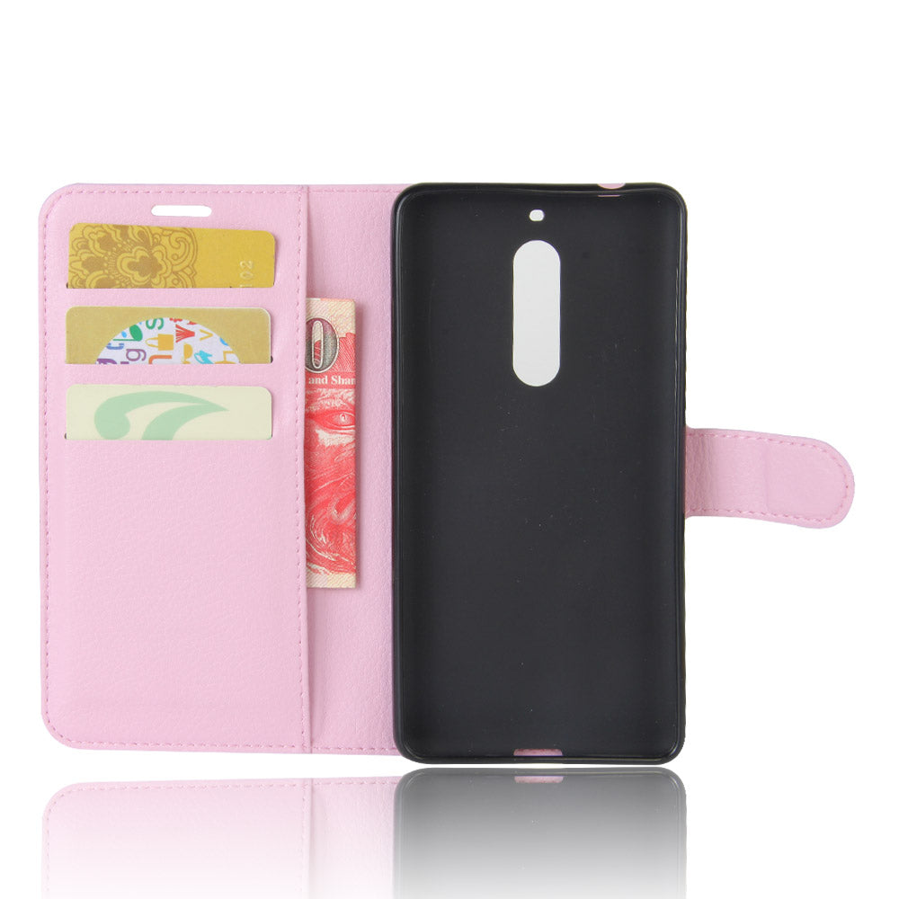 Litchi Skin Leather Stand Case with Card Slots for Nokia 5 Wallet Design Phone Accessory