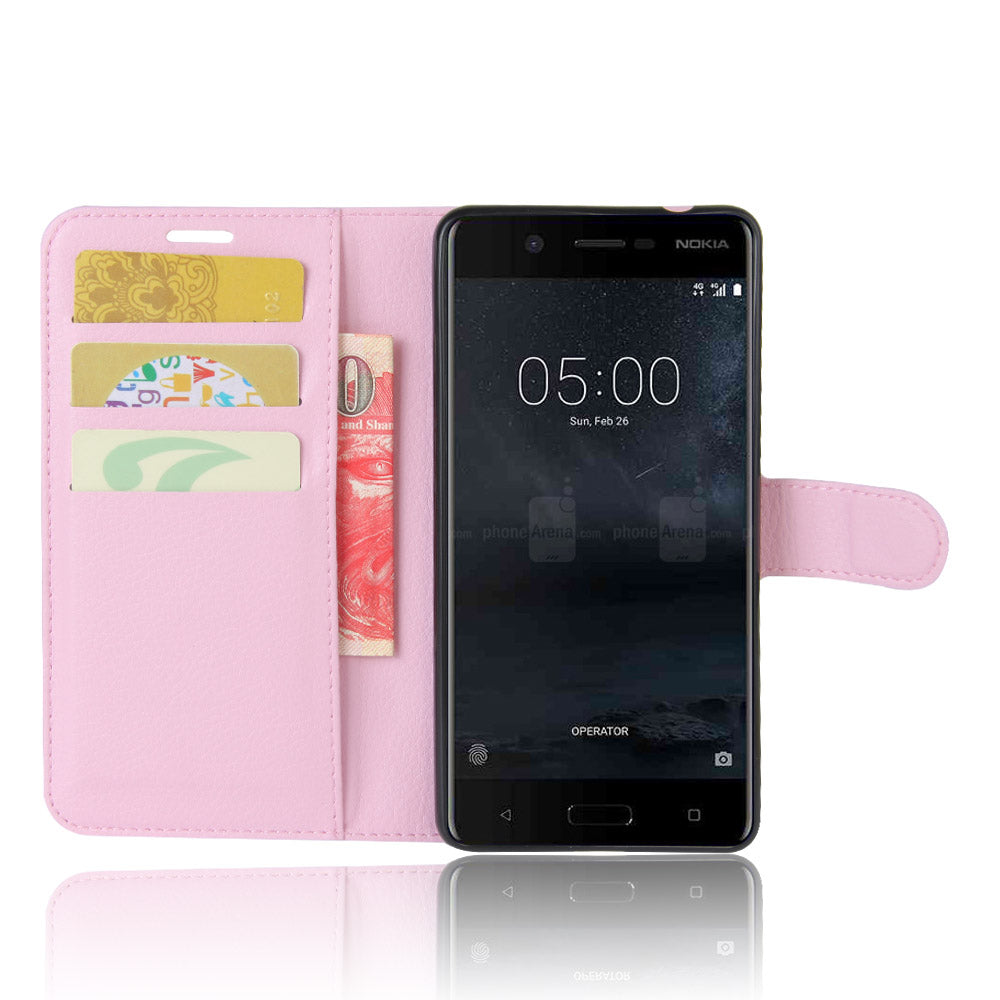 Litchi Skin Leather Stand Case with Card Slots for Nokia 5 Wallet Design Phone Accessory