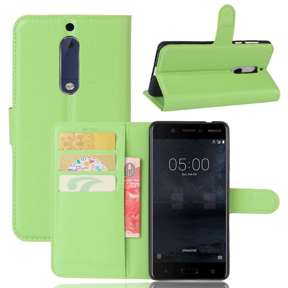 Litchi Skin Leather Stand Case with Card Slots for Nokia 5 Wallet Design Phone Accessory