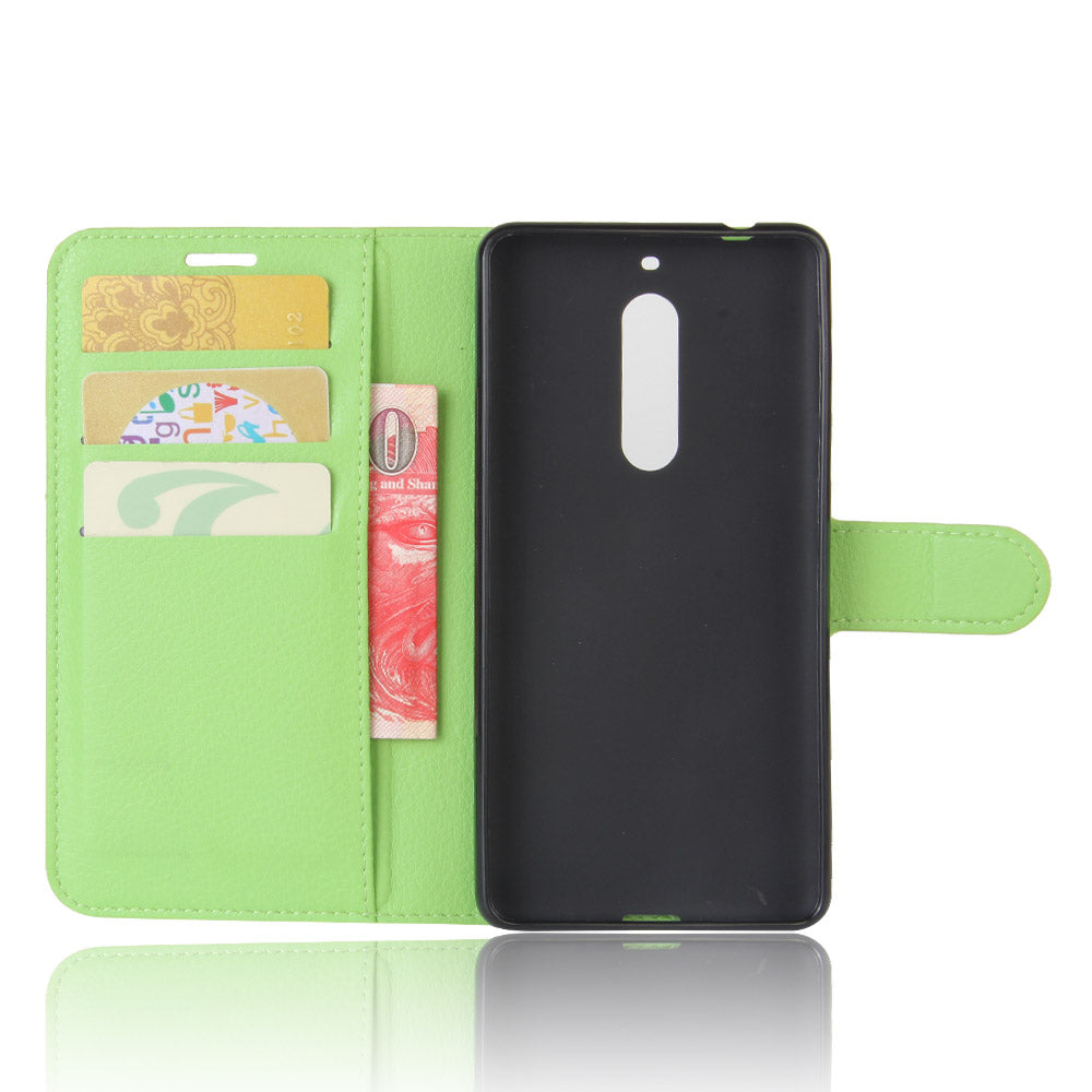 Litchi Skin Leather Stand Case with Card Slots for Nokia 5 Wallet Design Phone Accessory