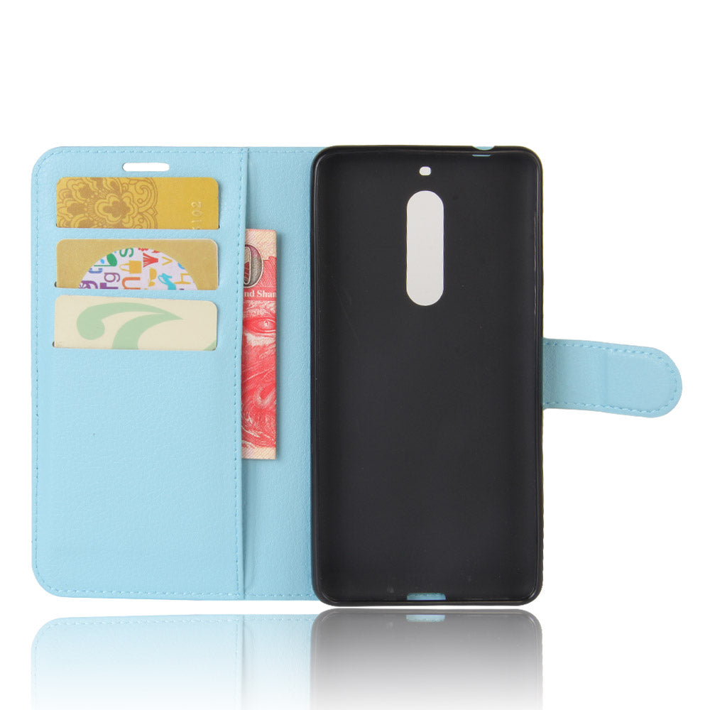 Litchi Skin Leather Stand Case with Card Slots for Nokia 5 Wallet Design Phone Accessory