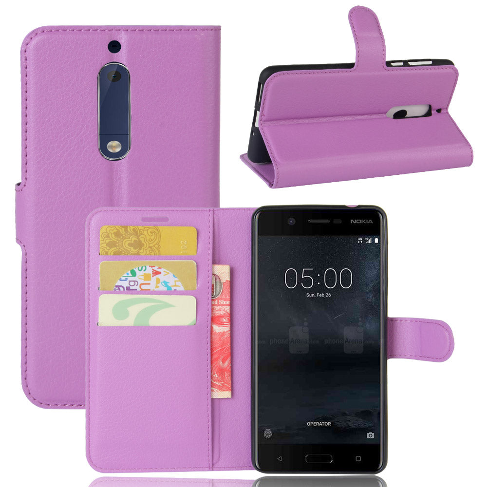 Litchi Skin Leather Stand Case with Card Slots for Nokia 5 Wallet Design Phone Accessory