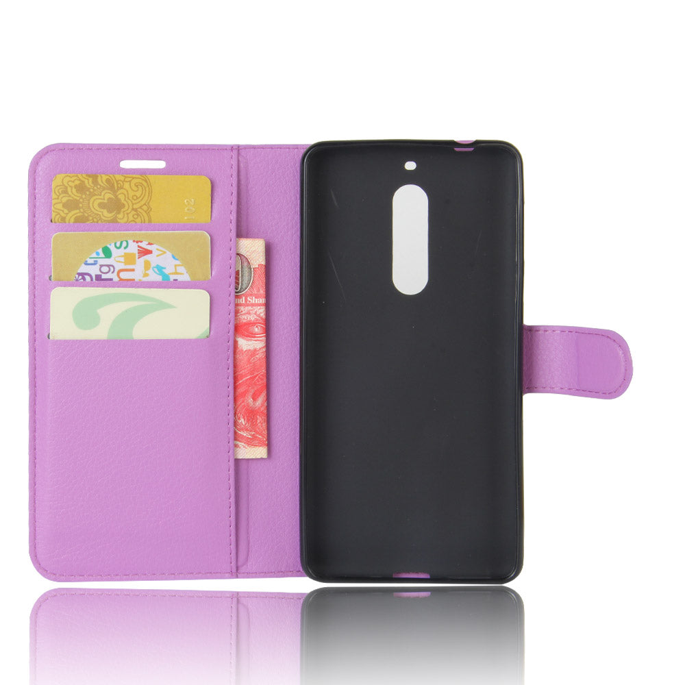 Litchi Skin Leather Stand Case with Card Slots for Nokia 5 Wallet Design Phone Accessory