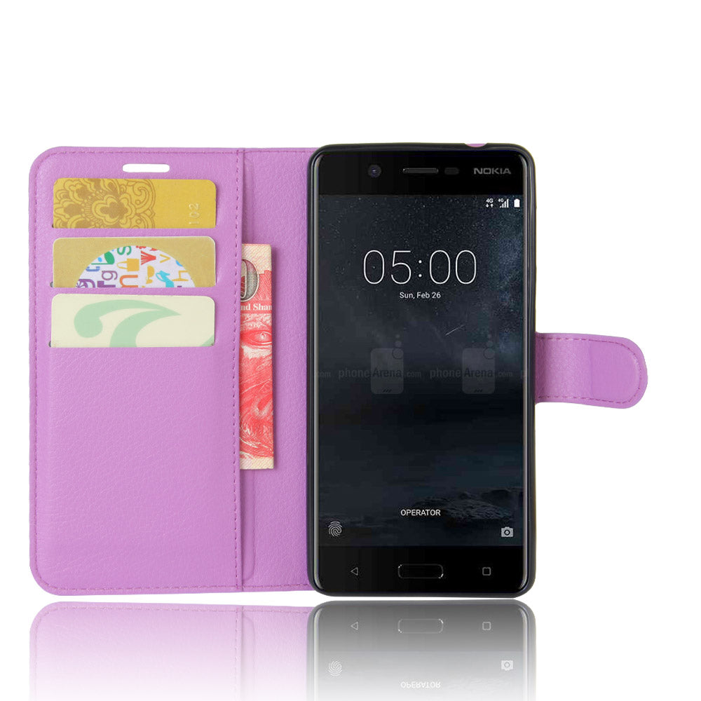Litchi Skin Leather Stand Case with Card Slots for Nokia 5 Wallet Design Phone Accessory