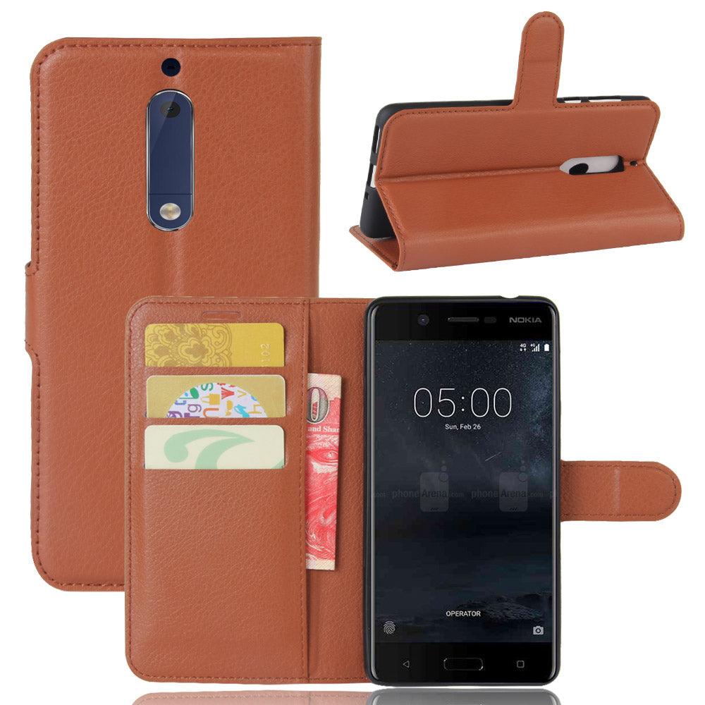 Litchi Skin Leather Stand Case with Card Slots for Nokia 5 Wallet Design Phone Accessory
