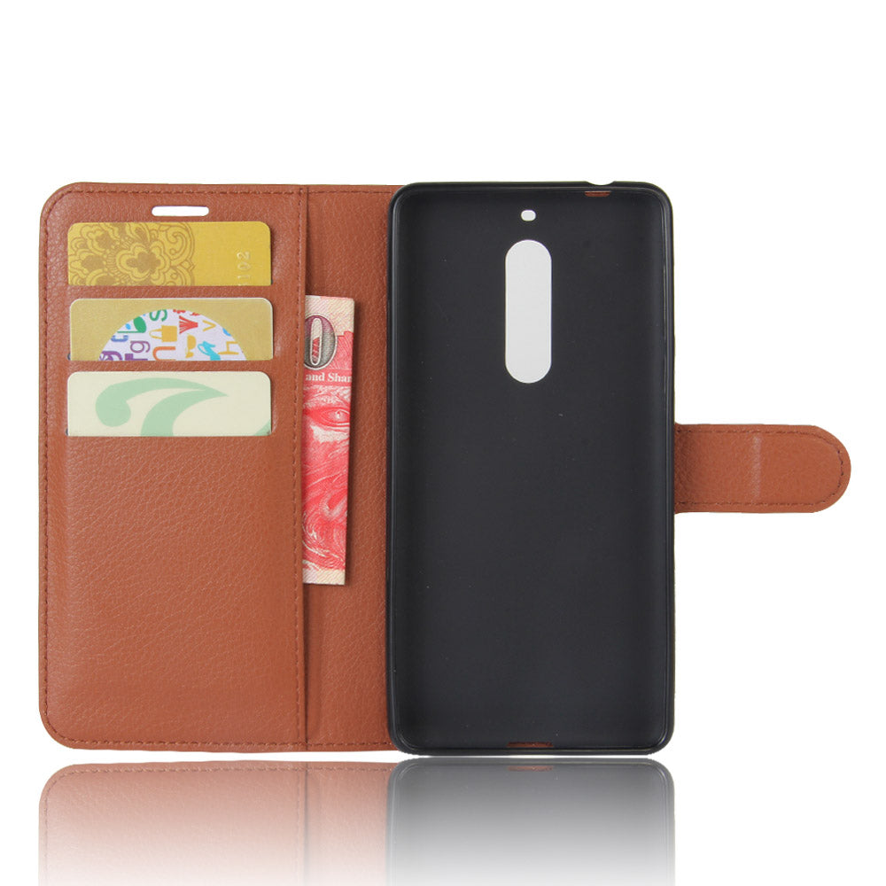Litchi Skin Leather Stand Case with Card Slots for Nokia 5 Wallet Design Phone Accessory