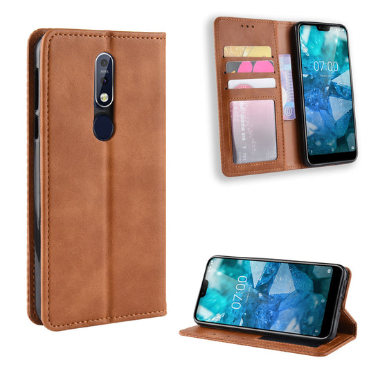 Vintage Style Leather Wallet Case for Nokia 7.1