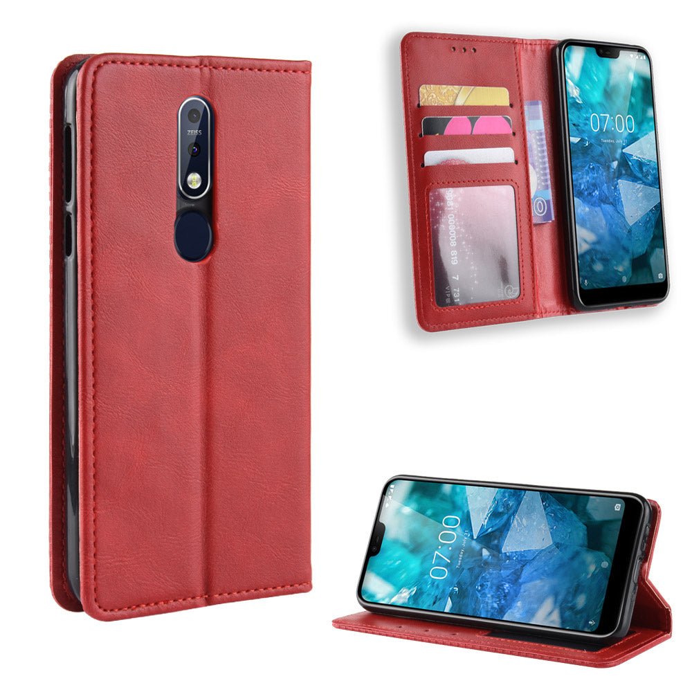 Vintage Style Leather Wallet Case for Nokia 7.1