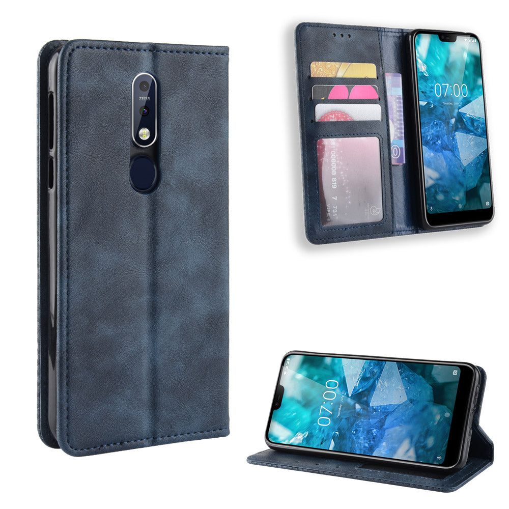 Vintage Style Leather Wallet Case for Nokia 7.1