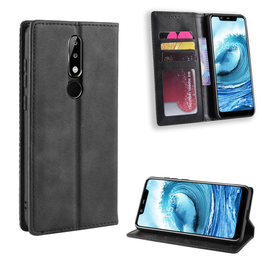 Retro Style Leather Auto-absorbed Wallet Casing for Nokia 5.1 Plus/X5