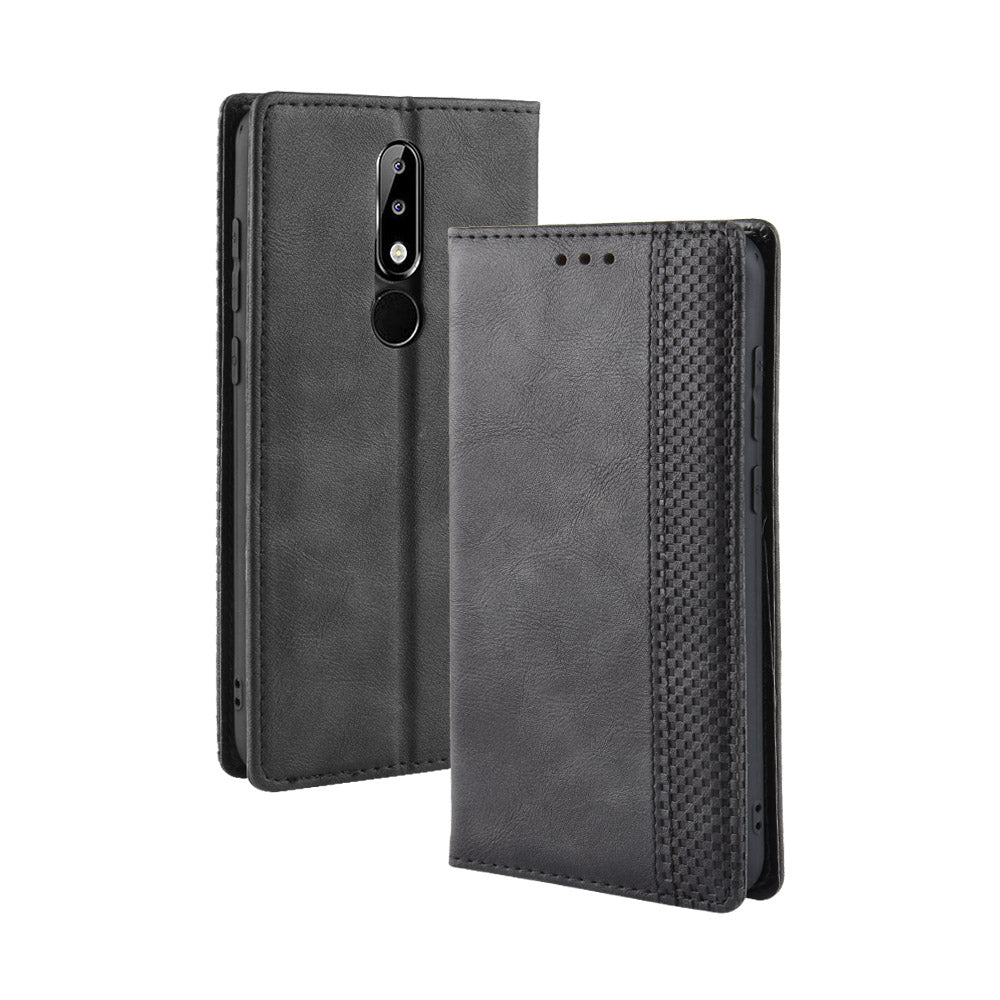 Retro Style Leather Auto-absorbed Wallet Casing for Nokia 5.1 Plus/X5