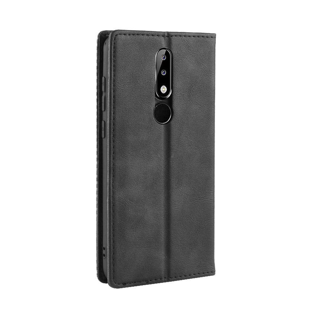 Retro Style Leather Auto-absorbed Wallet Casing for Nokia 5.1 Plus/X5