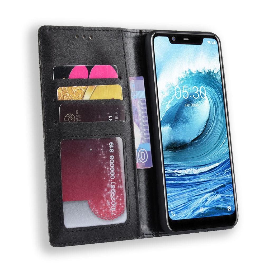 Retro Style Leather Auto-absorbed Wallet Casing for Nokia 5.1 Plus/X5