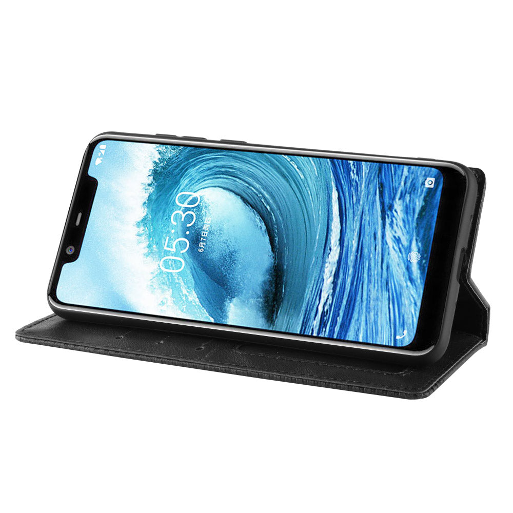 Retro Style Leather Auto-absorbed Wallet Casing for Nokia 5.1 Plus/X5