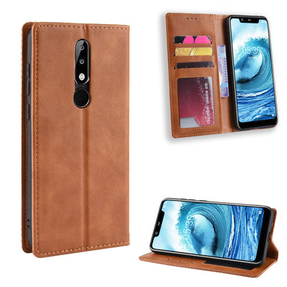 Retro Style Leather Auto-absorbed Wallet Casing for Nokia 5.1 Plus/X5