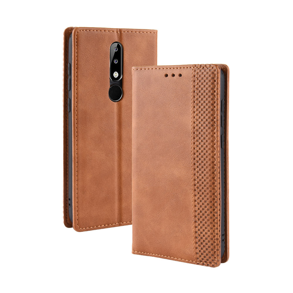 Retro Style Leather Auto-absorbed Wallet Casing for Nokia 5.1 Plus/X5