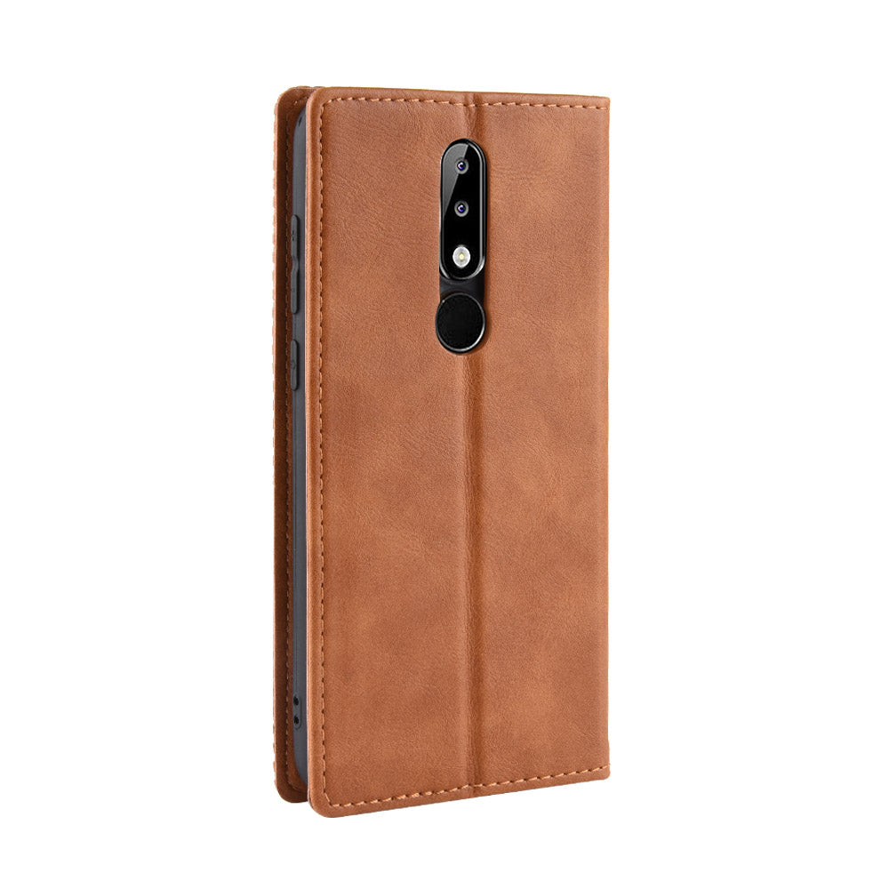 Retro Style Leather Auto-absorbed Wallet Casing for Nokia 5.1 Plus/X5