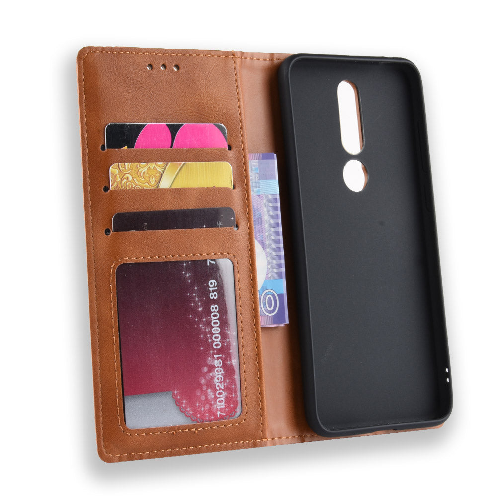 Retro Style Leather Auto-absorbed Wallet Casing for Nokia 5.1 Plus/X5