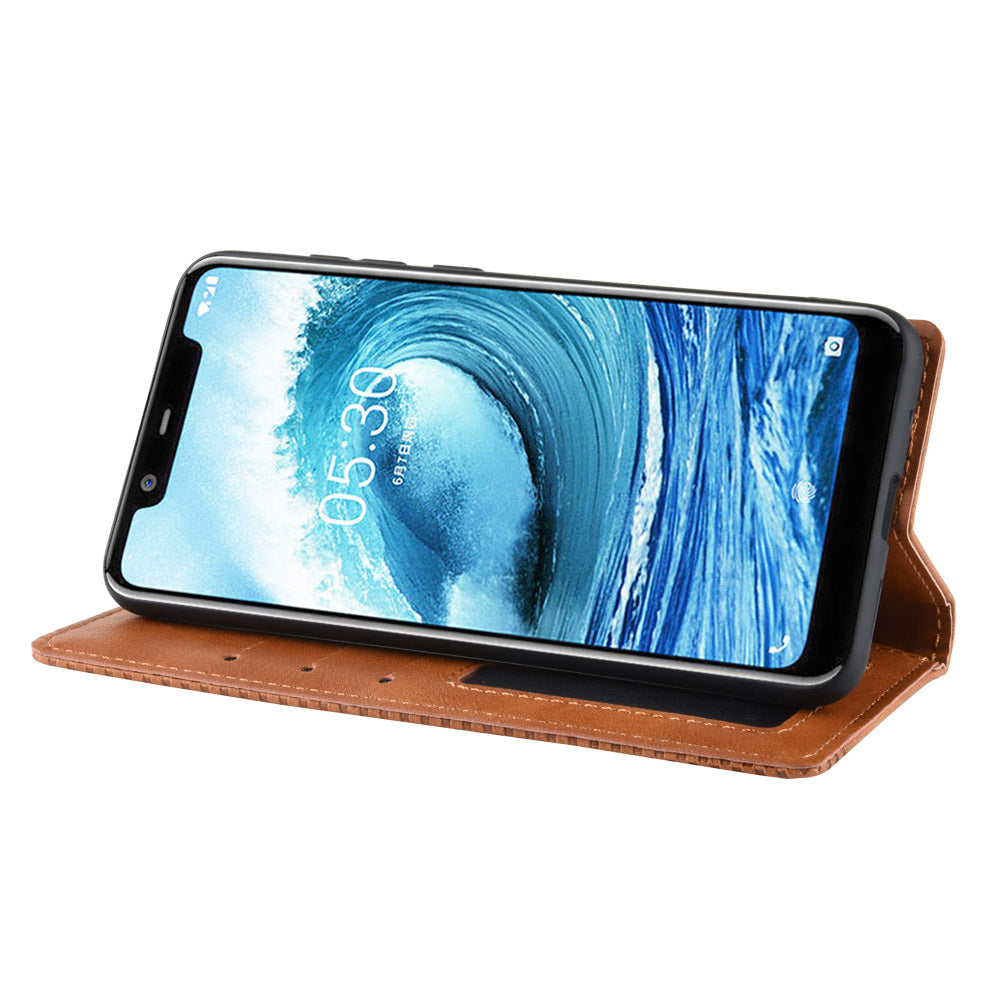 Retro Style Leather Auto-absorbed Wallet Casing for Nokia 5.1 Plus/X5