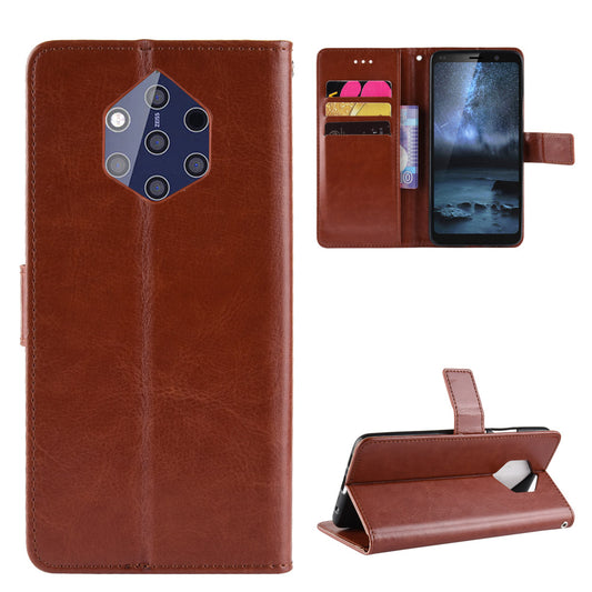Crazy Horse Wallet Stand Leather Cellphone Casing for Nokia 9 PureView