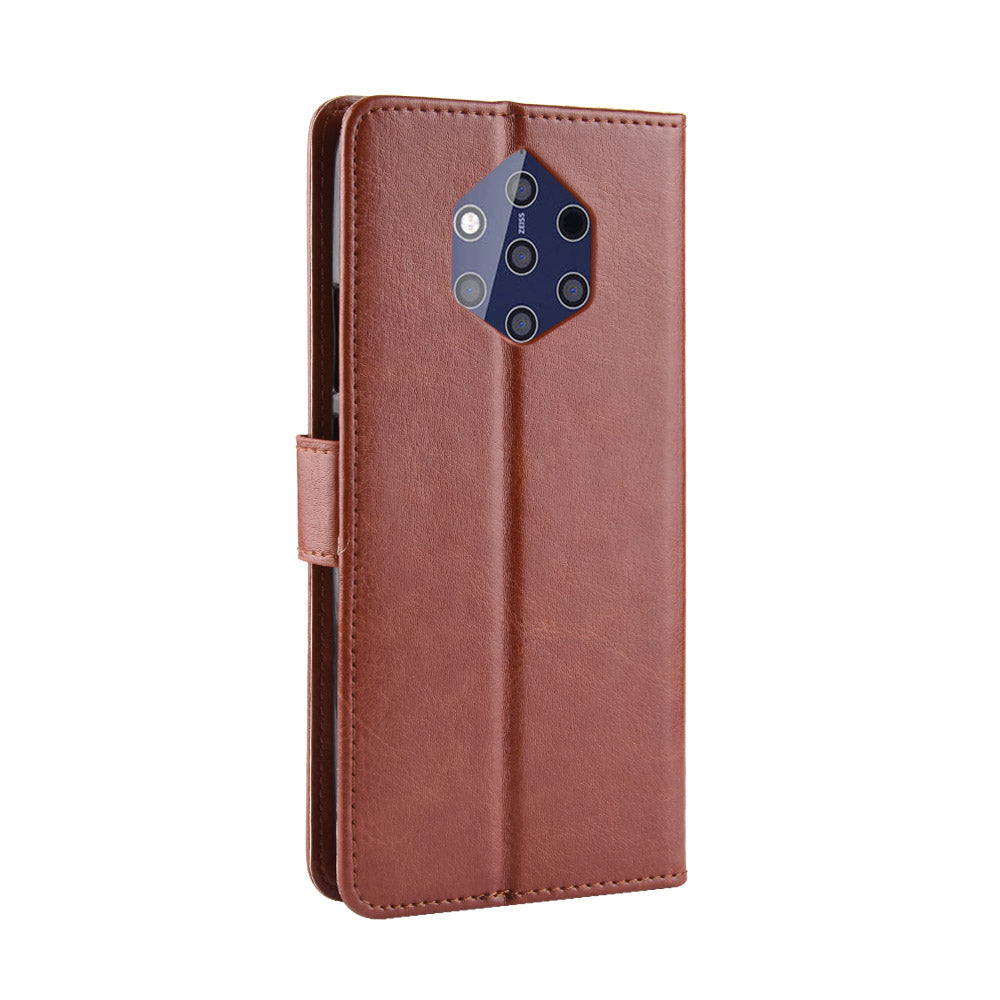 Crazy Horse Wallet Stand Leather Cellphone Casing for Nokia 9 PureView