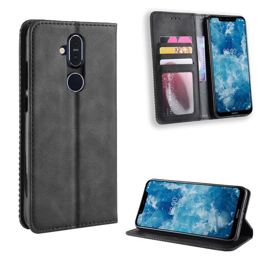 Vintage Style PU Leather Cover with Stand Wallet for Nokia 8.1 / X7