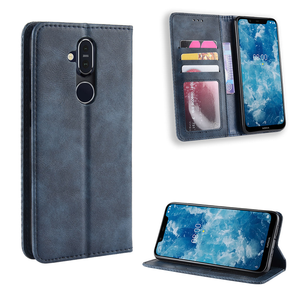 Vintage Style PU Leather Cover with Stand Wallet for Nokia 8.1 / X7