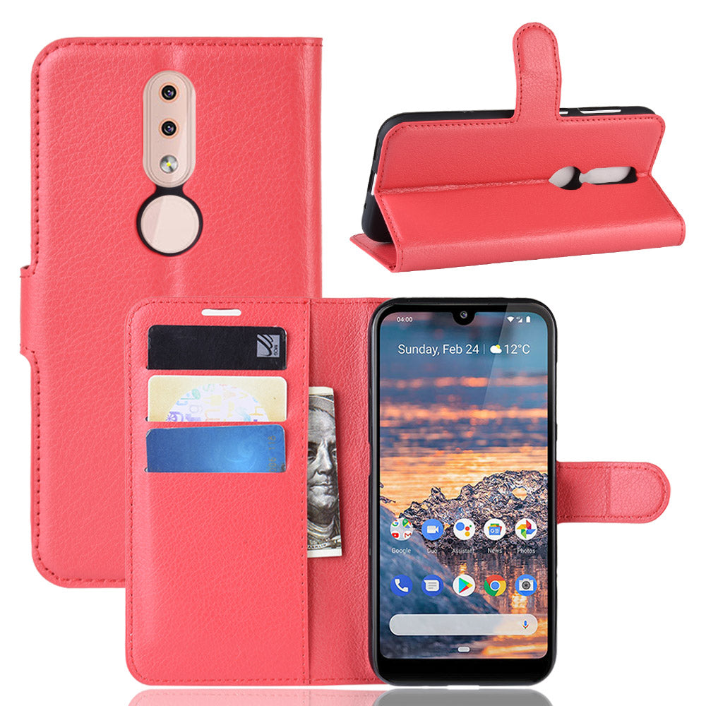 Litchi Skin PU Leather Stand Wallet Mobile Phone Cover Case for Nokia 4.2