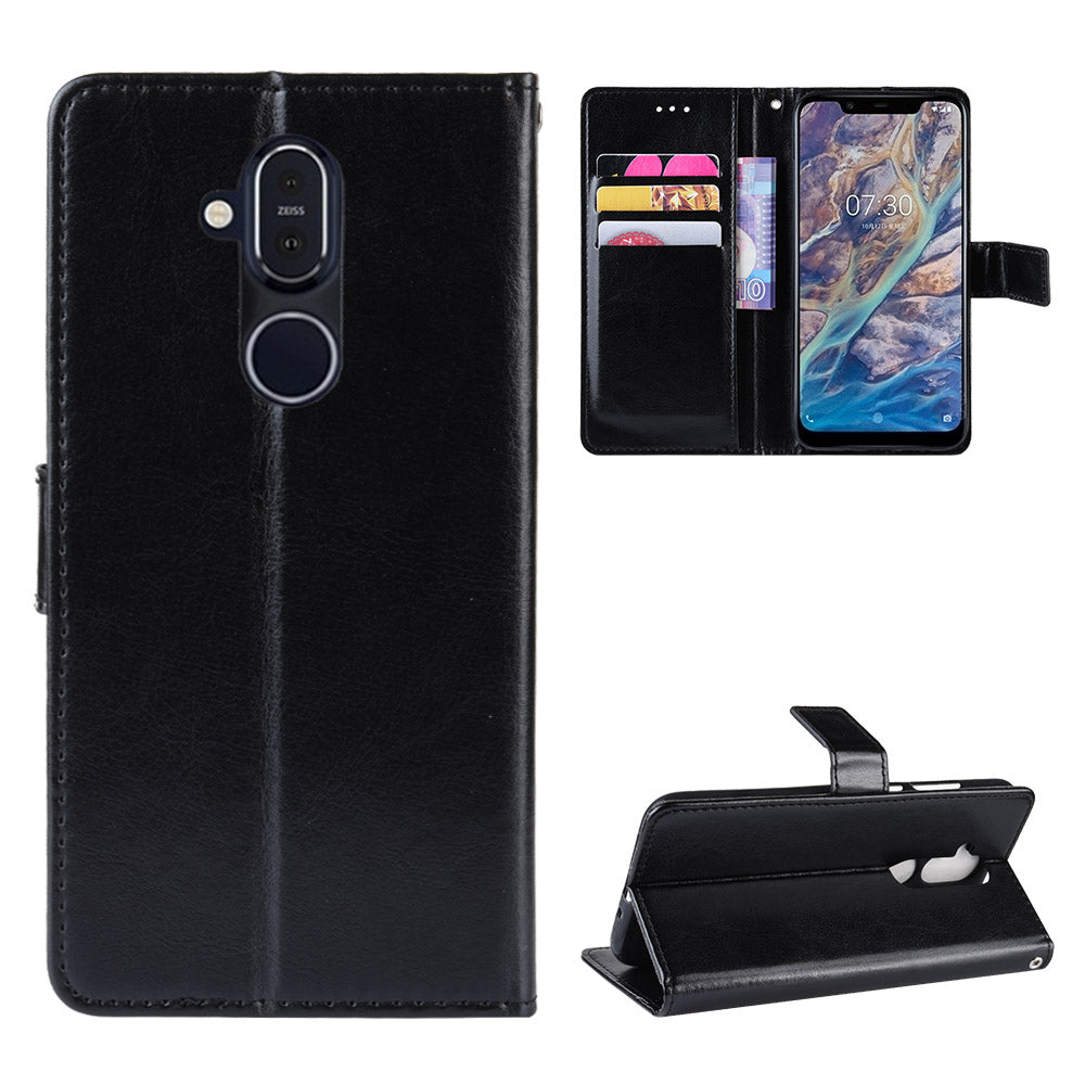 Crazy Horse PU Leather Wallet Stand Phone Cover for Nokia 8.1/X7