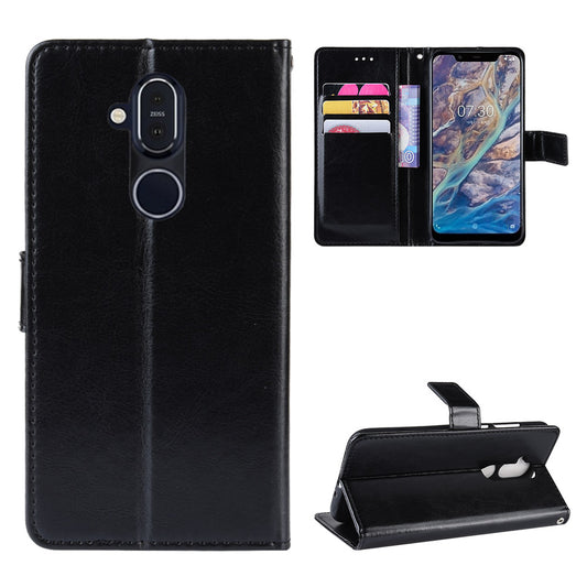 Crazy Horse PU Leather Wallet Stand Phone Cover for Nokia 8.1/X7