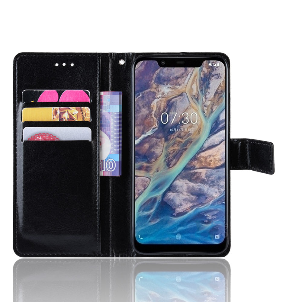 Crazy Horse PU Leather Wallet Stand Phone Cover for Nokia 8.1/X7