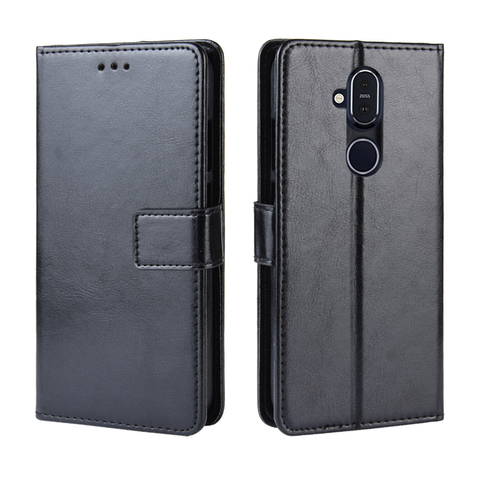 Crazy Horse PU Leather Wallet Stand Phone Cover for Nokia 8.1/X7