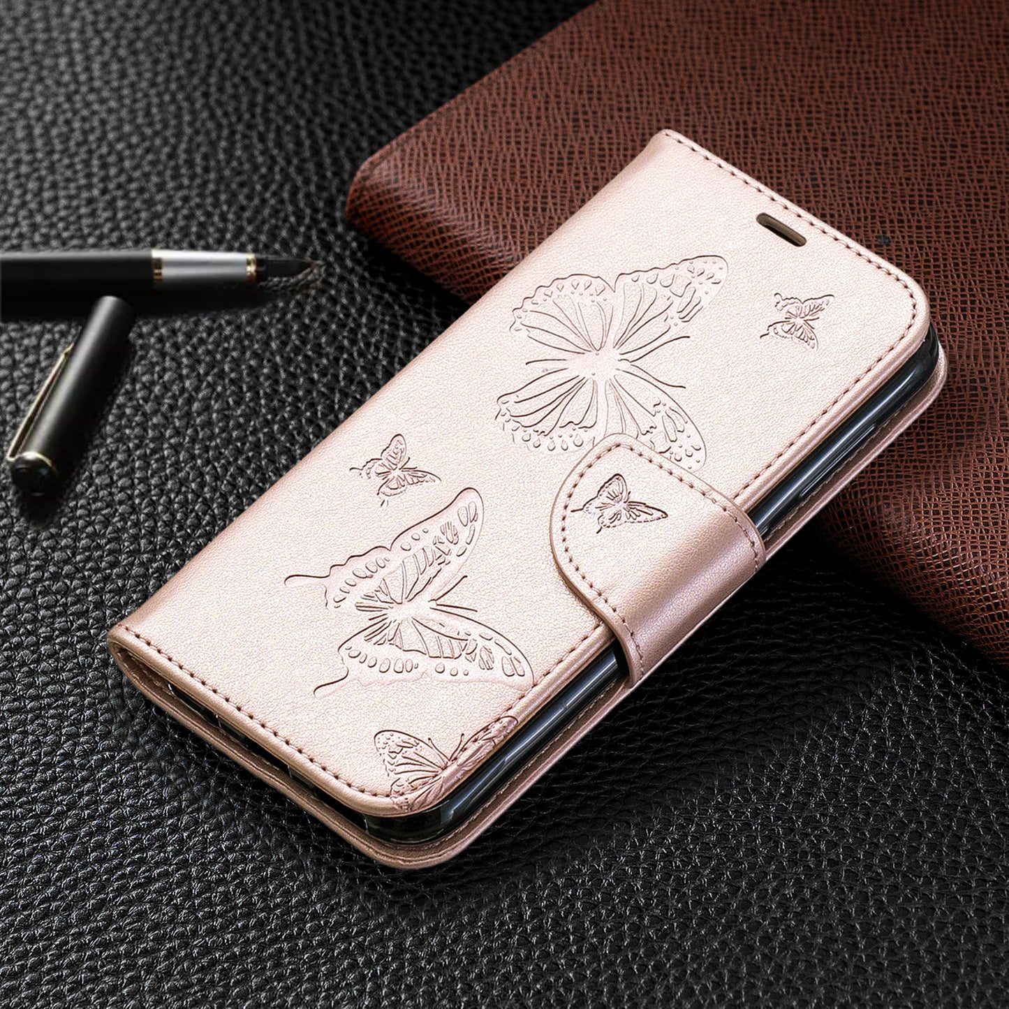 Imprint Butterfly Leather Wallet Case for Nokia 4.2