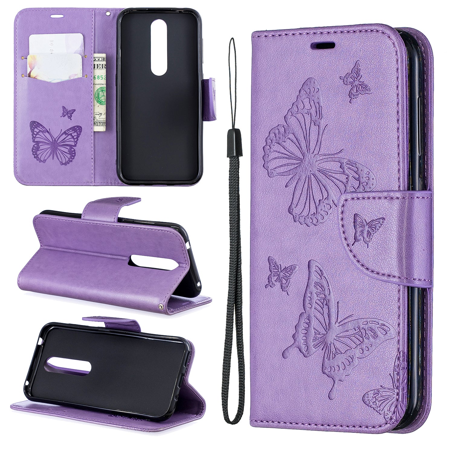 Imprint Butterfly Leather Wallet Case for Nokia 4.2
