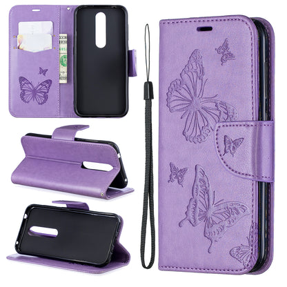 Imprint Butterfly Leather Wallet Case for Nokia 4.2