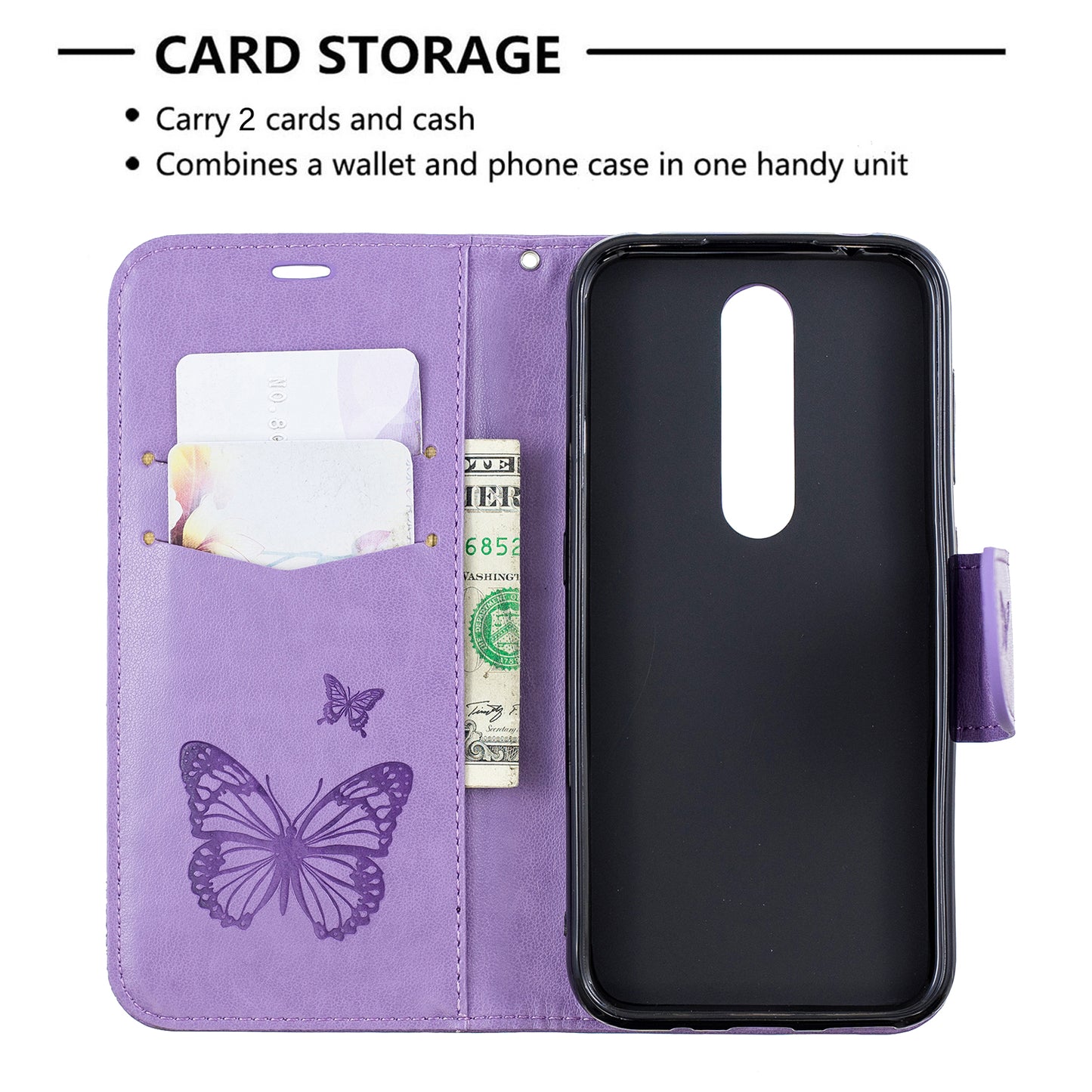 Imprint Butterfly Leather Wallet Case for Nokia 4.2