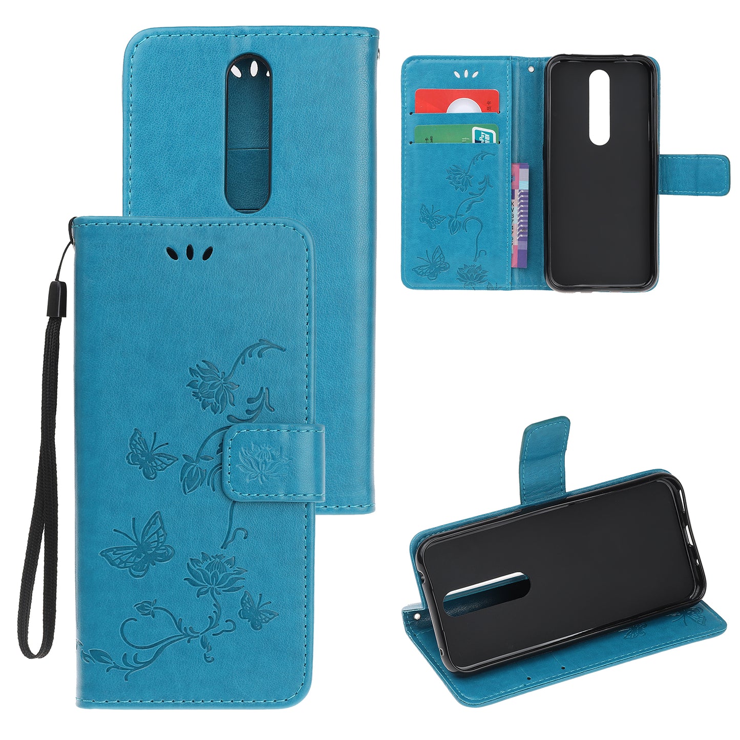 For Nokia 4.2 (2019) Imprint Butterfly Flower Leather Phone Cover [Wallet Stand]