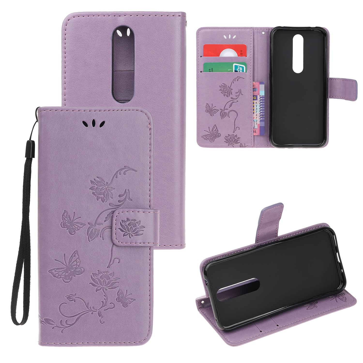 For Nokia 4.2 (2019) Imprint Butterfly Flower Leather Phone Cover [Wallet Stand]