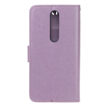 For Nokia 4.2 (2019) Imprint Butterfly Flower Leather Phone Cover [Wallet Stand]