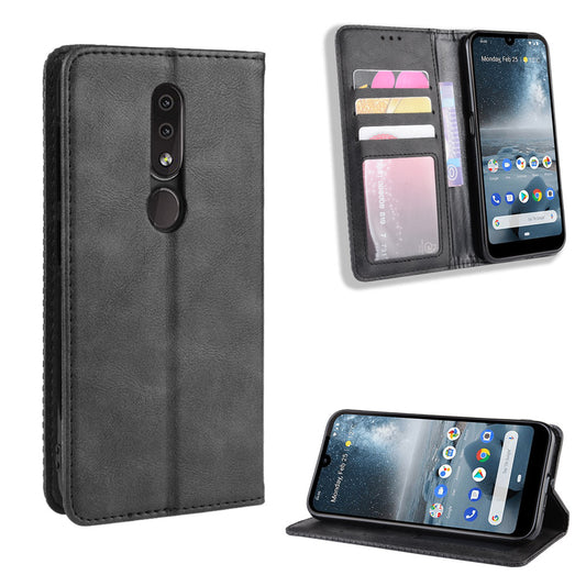 Auto-absorbed Vintage Leather Wallet Phone Shell Case for Nokia 4.2 (2019)