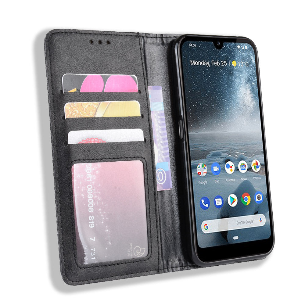 Auto-absorbed Vintage Leather Wallet Phone Shell Case for Nokia 4.2 (2019)