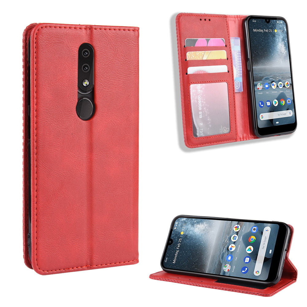 Auto-absorbed Vintage Leather Wallet Phone Shell Case for Nokia 4.2 (2019)