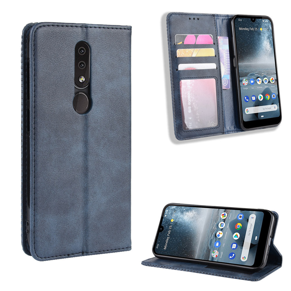 Auto-absorbed Vintage Leather Wallet Phone Shell Case for Nokia 4.2 (2019)