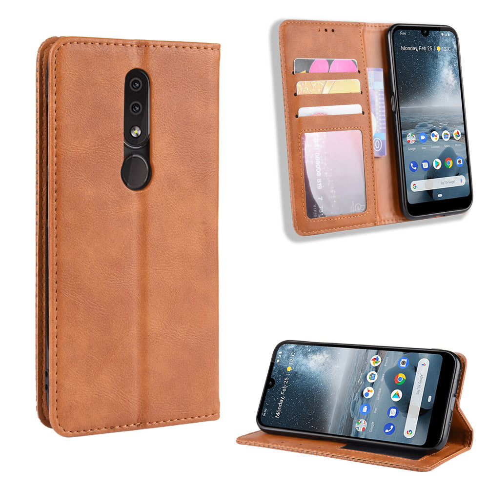 Auto-absorbed Vintage Leather Wallet Phone Shell Case for Nokia 4.2 (2019)