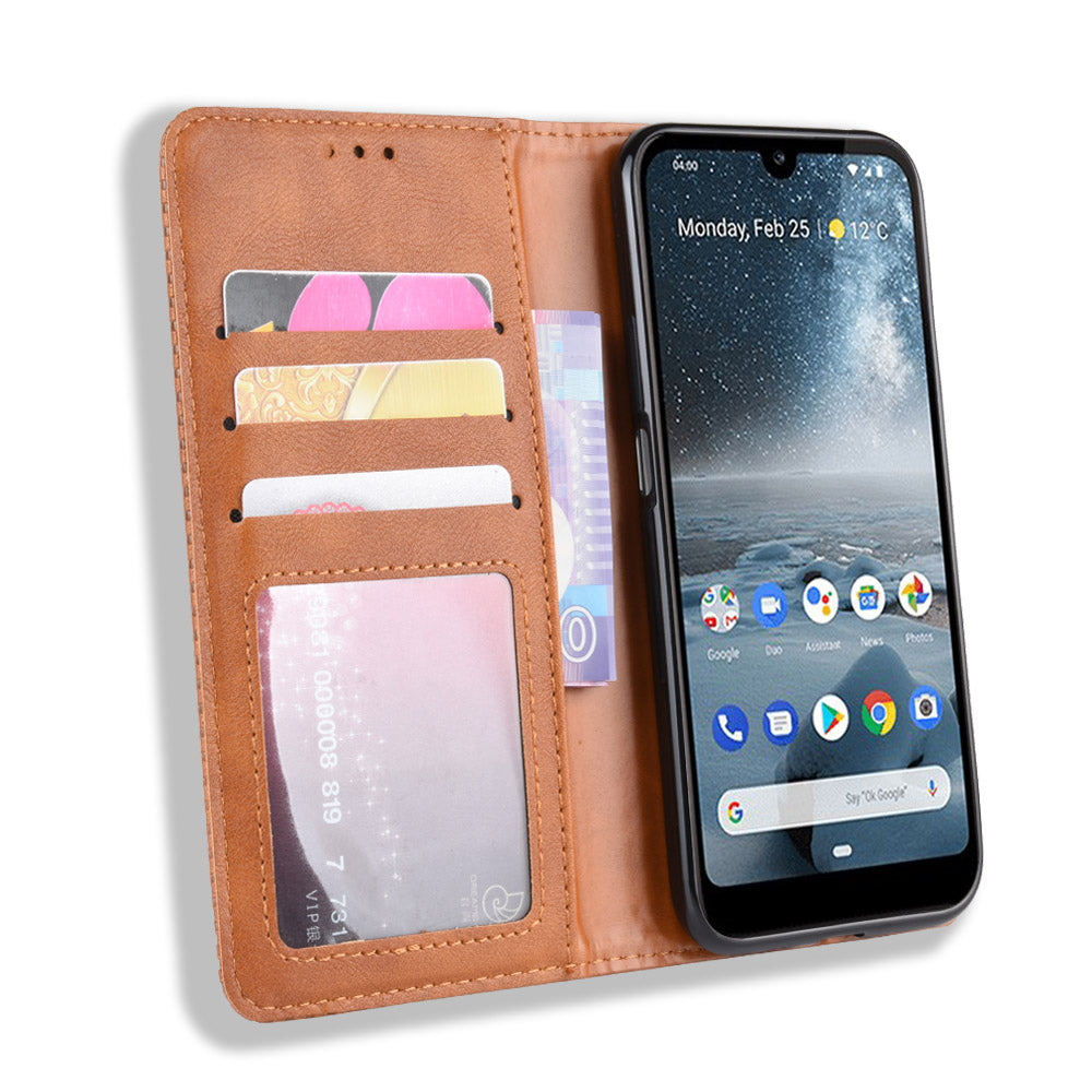 Auto-absorbed Vintage Leather Wallet Phone Shell Case for Nokia 4.2 (2019)