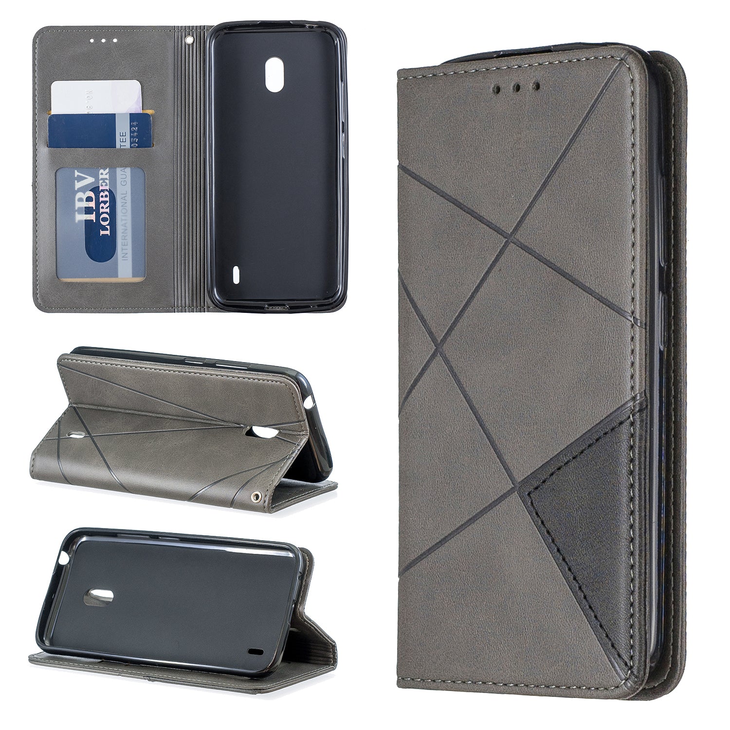 Geometric Pattern Leather Card Holder Case for Nokia 2.2
